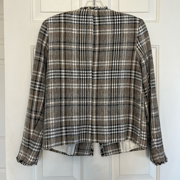 ZARA Tweed Frayed Plaid Blazer Cropped XS - Picture 9 of 16